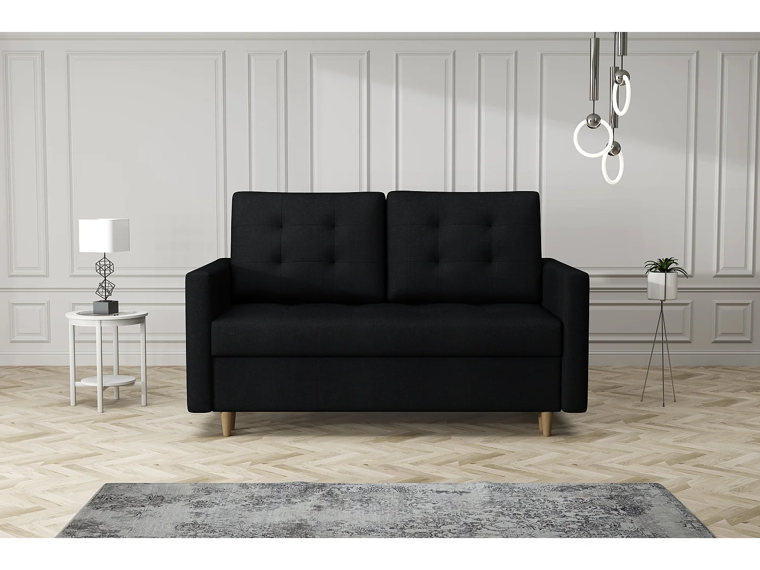 MONDIAL TISSUS - Canapé 2 places fixe - 155 x 90 x 98 cm - Noir uni