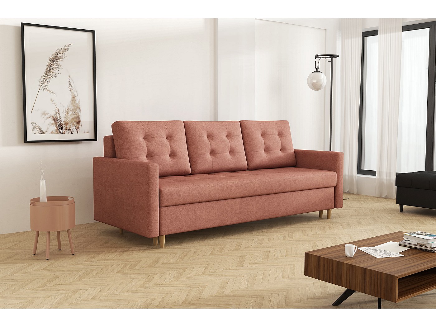 Canapé convertible Audra 3 places en cuir véritable gris foncé