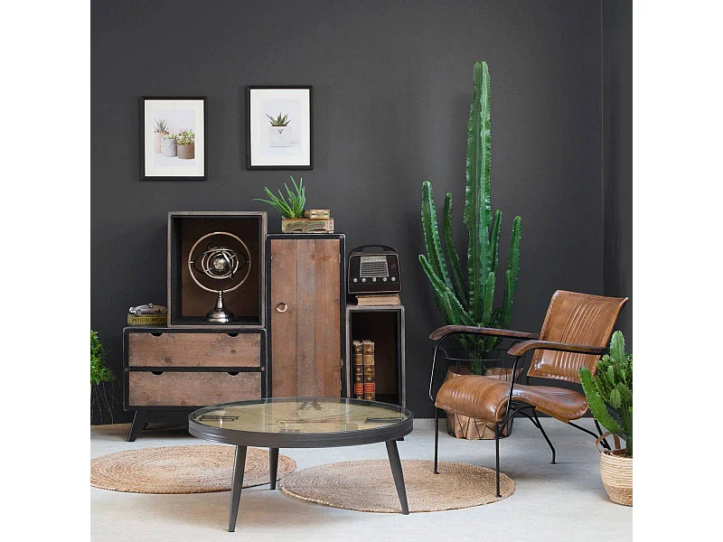 Buffet modular de madera maciza Hollywood, estilo industrial, color marrón