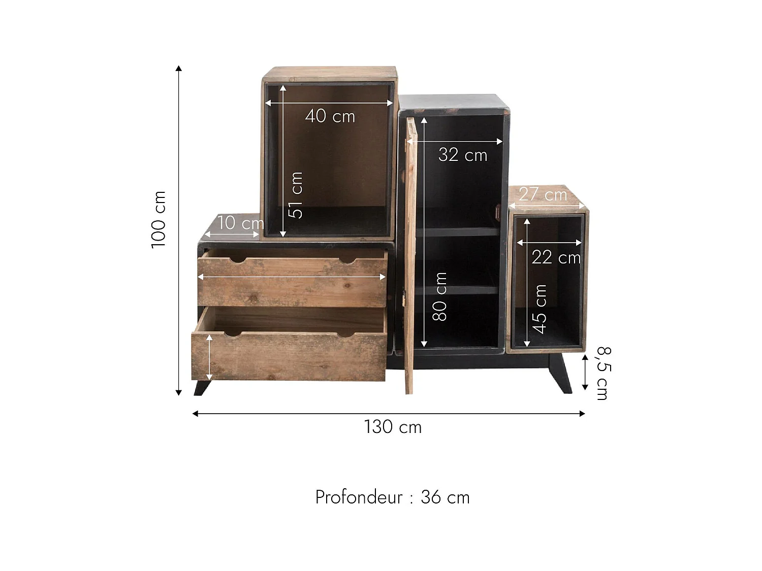Buffet modulable en bois massif Hollywood