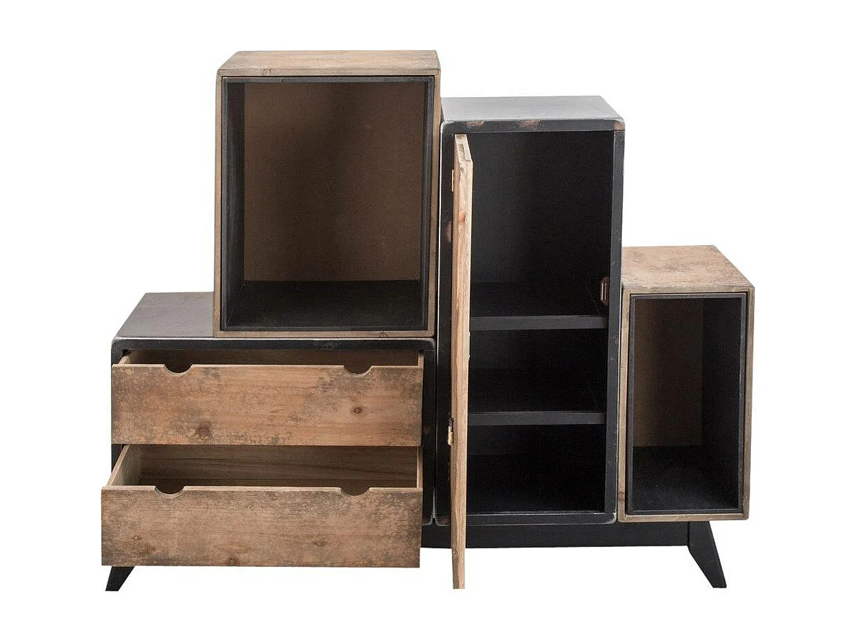 Buffet modular de madera maciza Hollywood, estilo industrial, color marrón