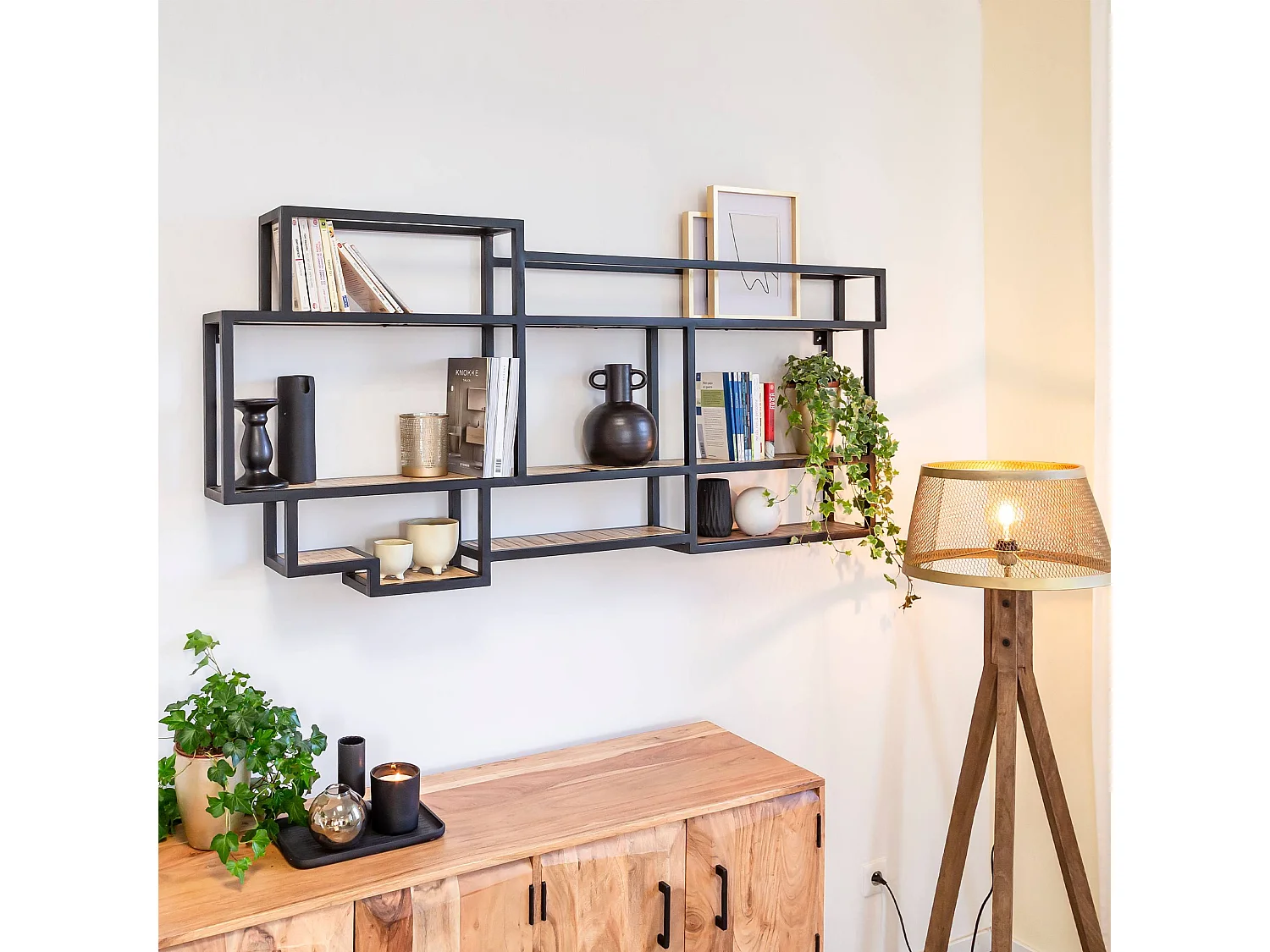 Etagère murale en bois de manguier et métal Jacynthe