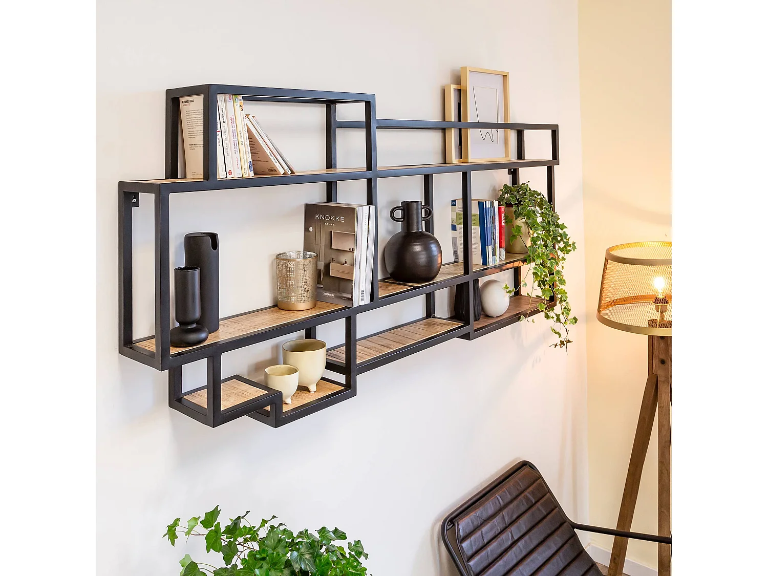Etagère murale en bois de manguier et métal Jacynthe