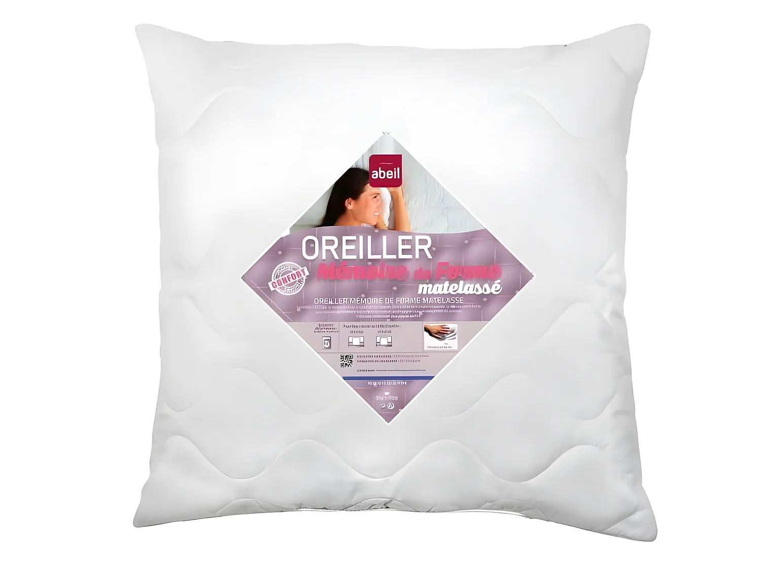 ABEIL Oreiller à mémoire de forme matelassé 60 x 60 cm blanc