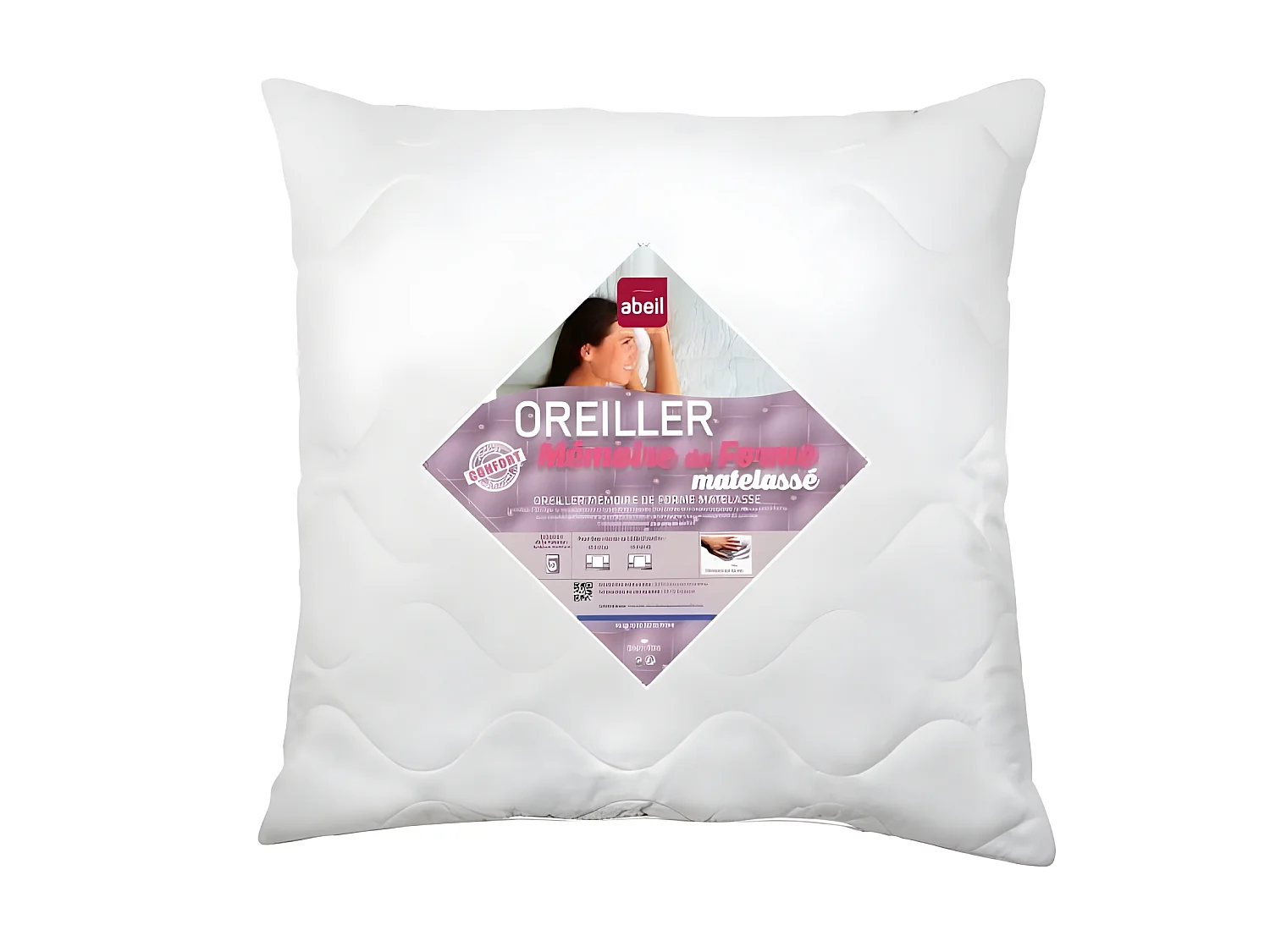 ABEIL Oreiller à mémoire de forme matelassé 60 x 60 cm blanc
