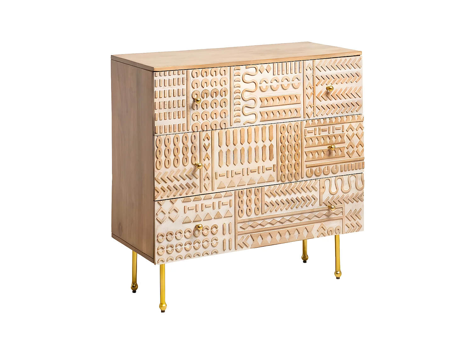 Cómoda de madera de mango tallada Leopold - Mueble atemporal para embellecer tu interior