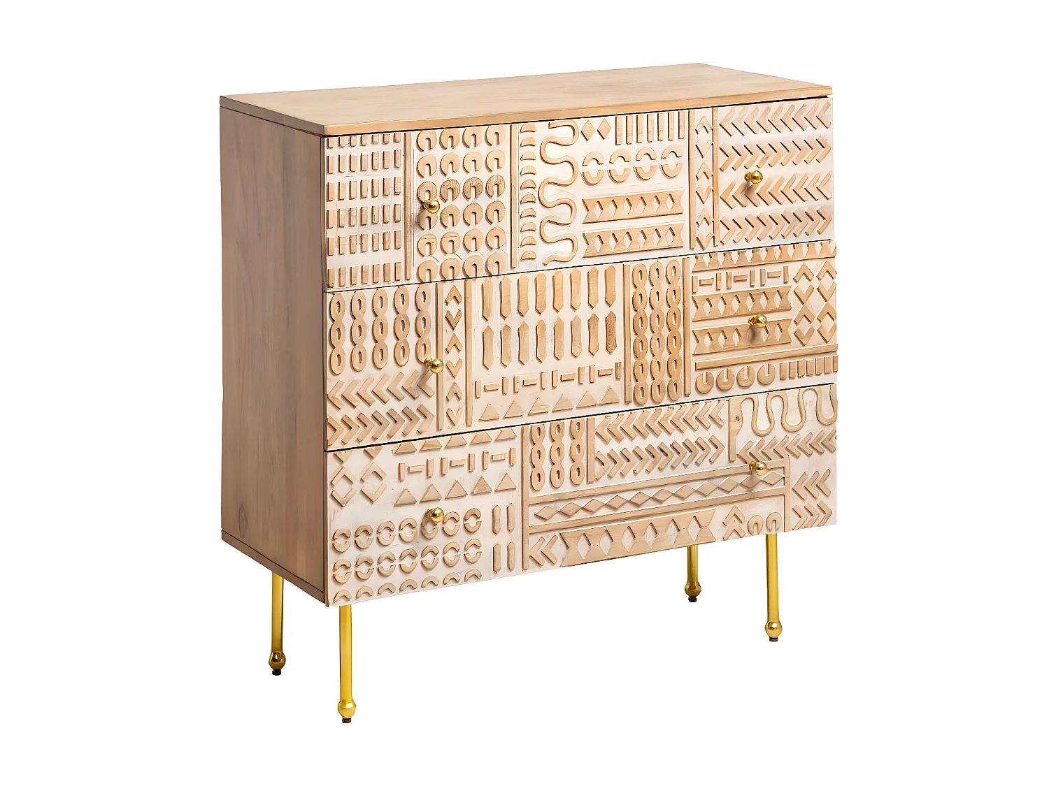 Cómoda de madera de mango tallada Leopold - Mueble atemporal para embellecer tu interior