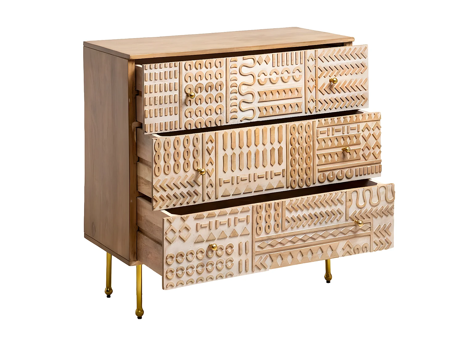 Cómoda de madera de mango tallada Leopold - Mueble atemporal para embellecer tu interior