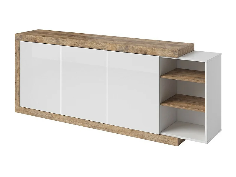 XL-Buffet 220cm in Eichenfarbe und glänzendem Weiß mit vielen Stauraummöglichkeiten, Kollektion SINATRA.