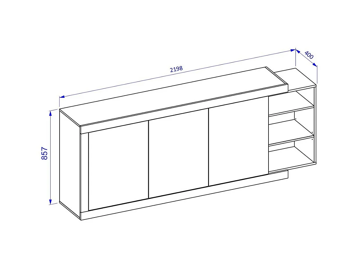 Buffet XL 220cm nas cores carvalho e branco brilhante com muitos armazenamentos coleção SINATRA.