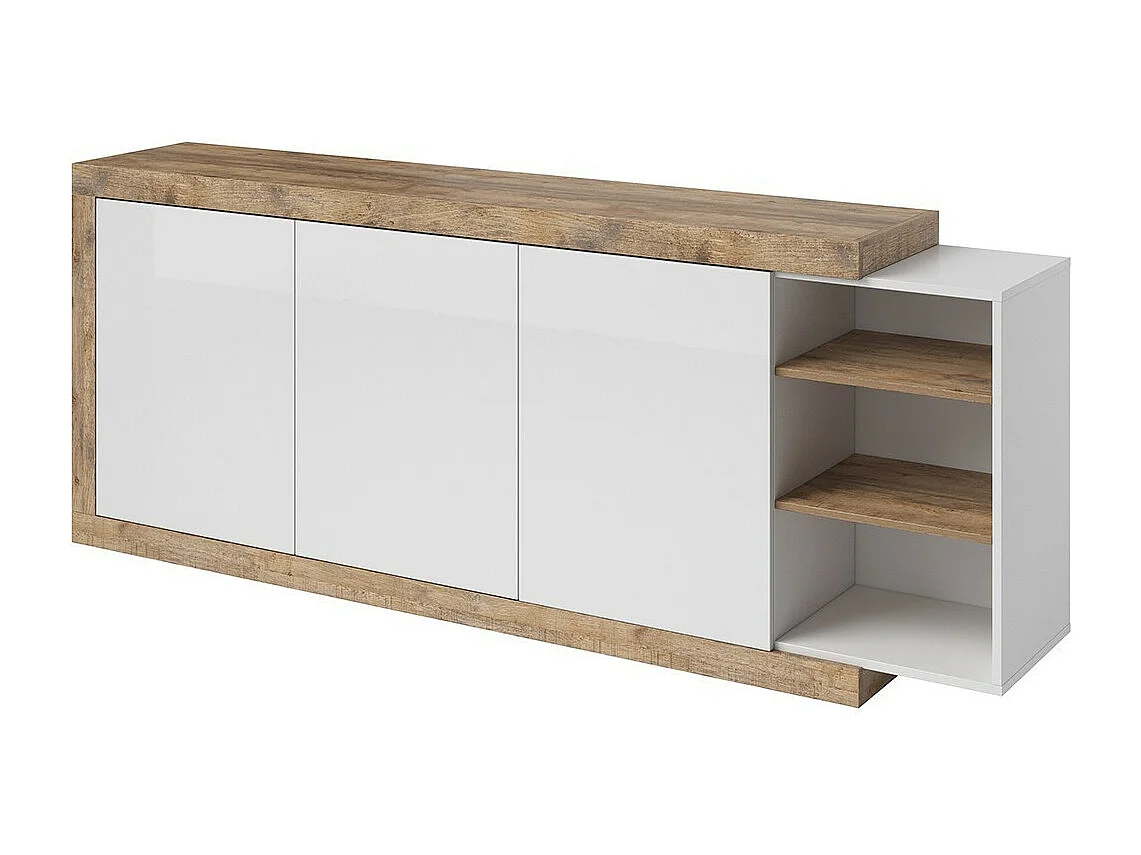 Buffet XL 220cm nas cores carvalho e branco brilhante com muitos armazenamentos coleção SINATRA.