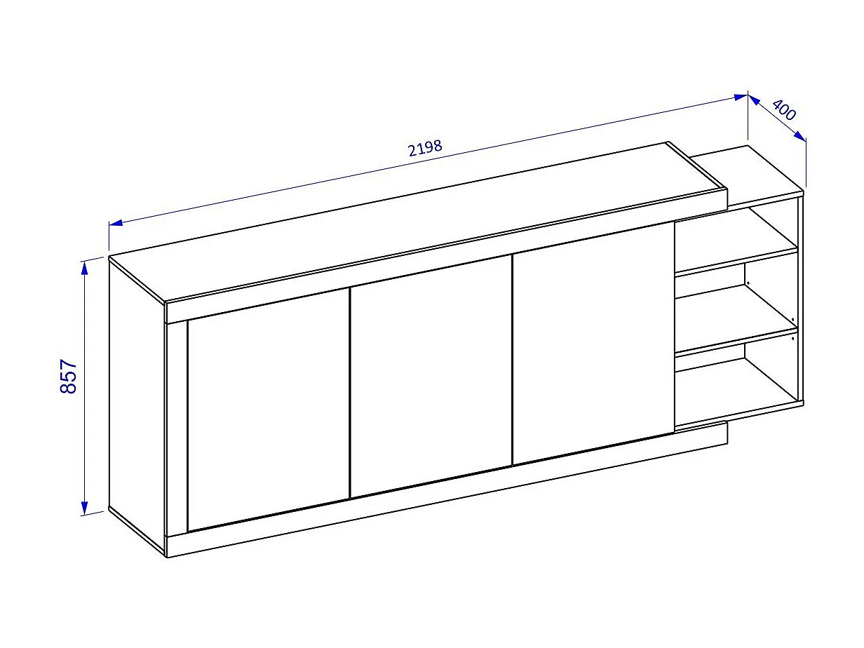 Buffet XL 220cm nas cores carvalho e branco brilhante com muitos armazenamentos coleção SINATRA.