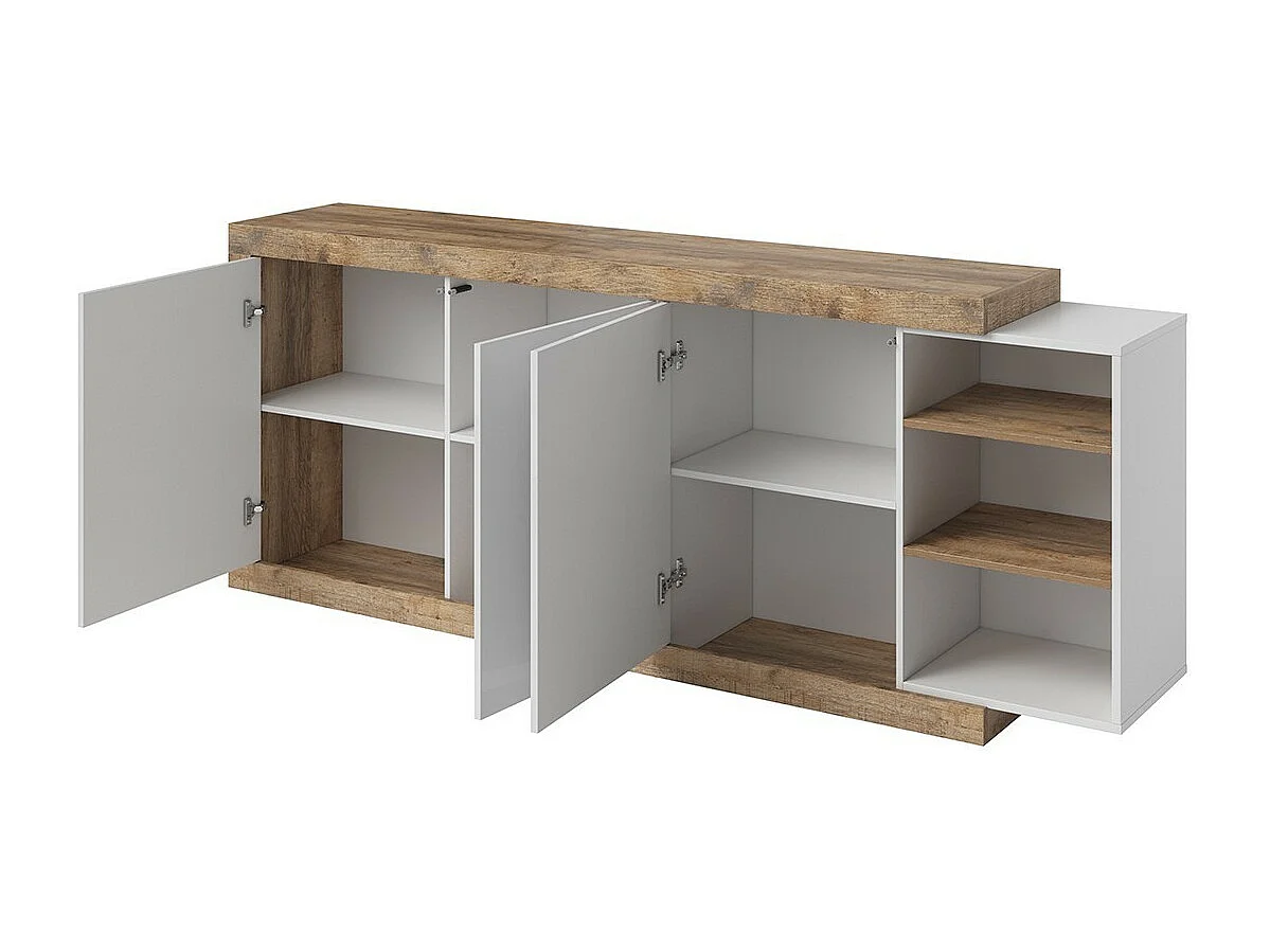 Buffet XL 220cm nas cores carvalho e branco brilhante com muitos armazenamentos coleção SINATRA.