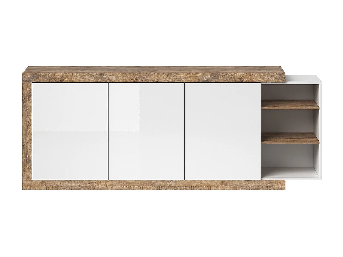 Buffet XL 220cm nas cores carvalho e branco brilhante com muitos armazenamentos coleção SINATRA.