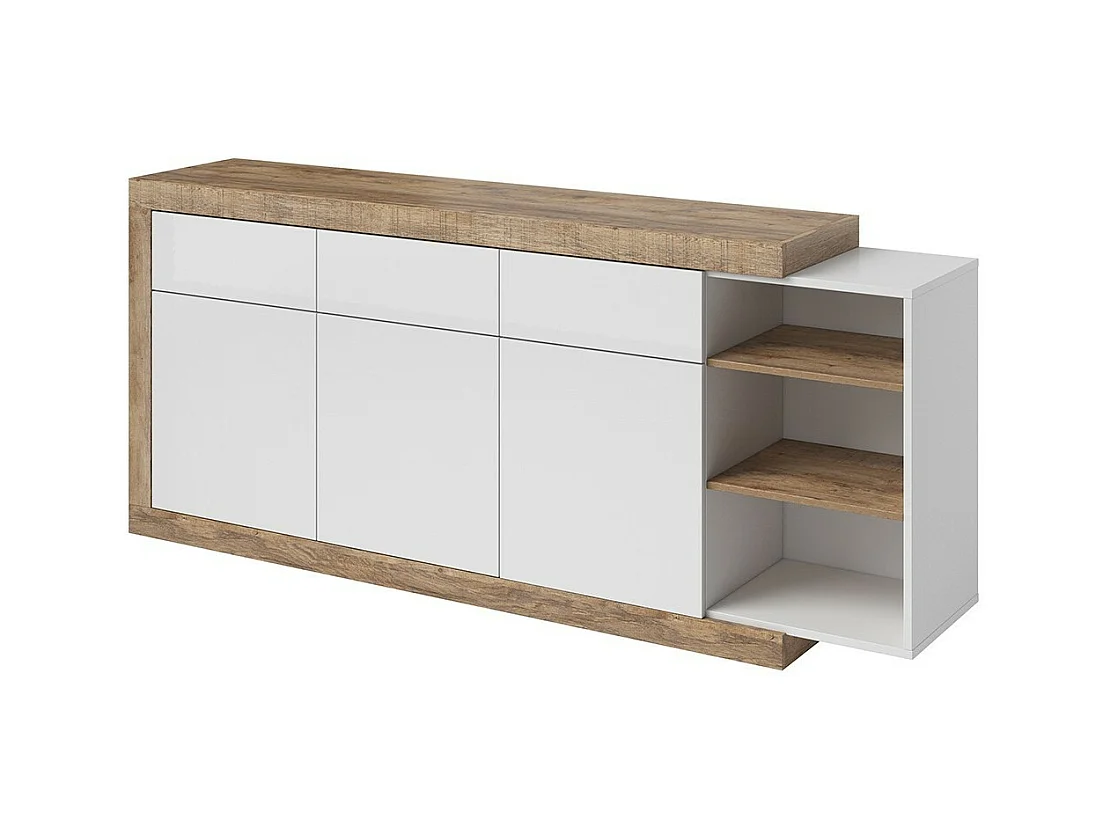 Buffet 200cm in Eichenfarbe und Hochglanzweiß mit vielen Aufbewahrungsmöglichkeiten, Kollektion SINATRA.