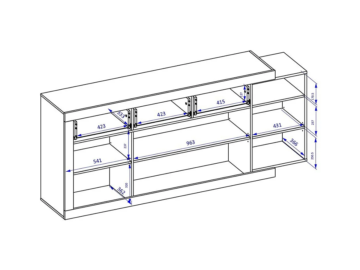 Buffet 200cm in Eichenfarbe und Hochglanzweiß mit vielen Aufbewahrungsmöglichkeiten, Kollektion SINATRA.