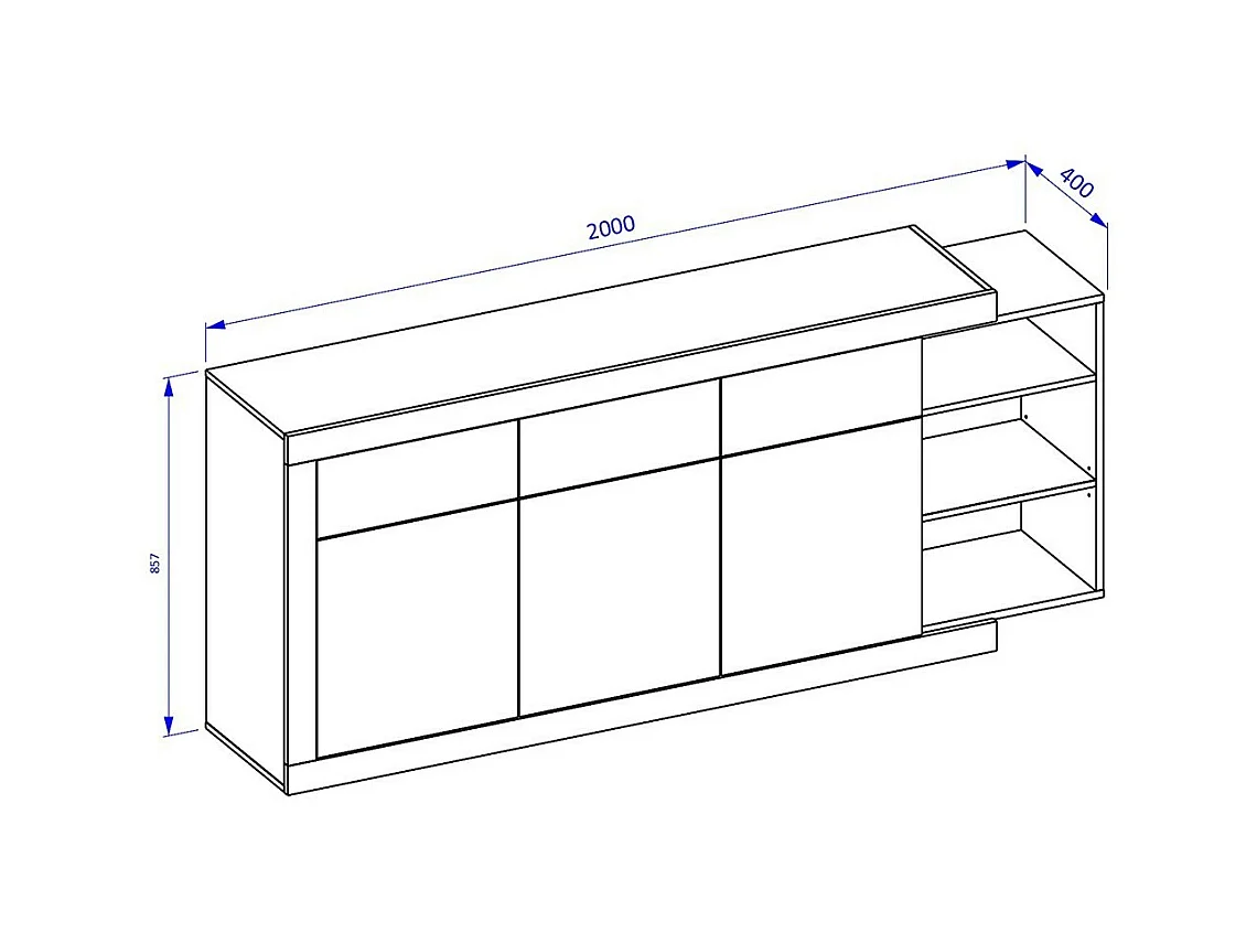 Buffet 200cm in Eichenfarbe und Hochglanzweiß mit vielen Aufbewahrungsmöglichkeiten, Kollektion SINATRA.