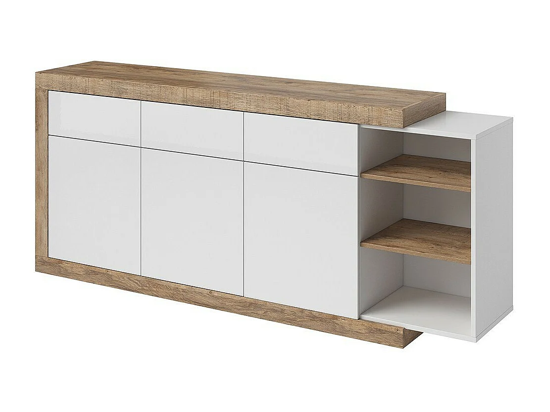 Buffet 200cm coloris chêne et blanc brillant avec nombreux rangements collection SINATRA.