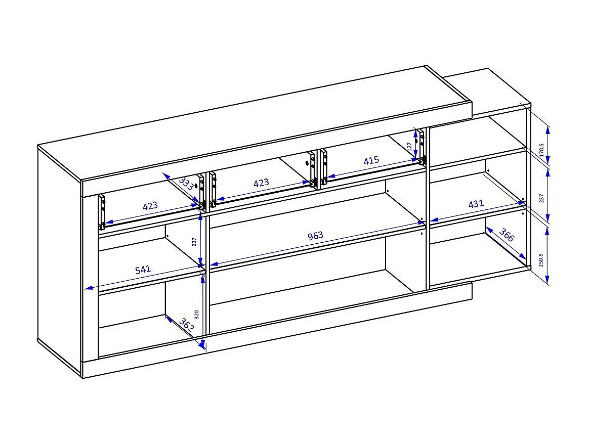 Buffet 200cm coloris chêne et blanc brillant avec nombreux rangements collection SINATRA.