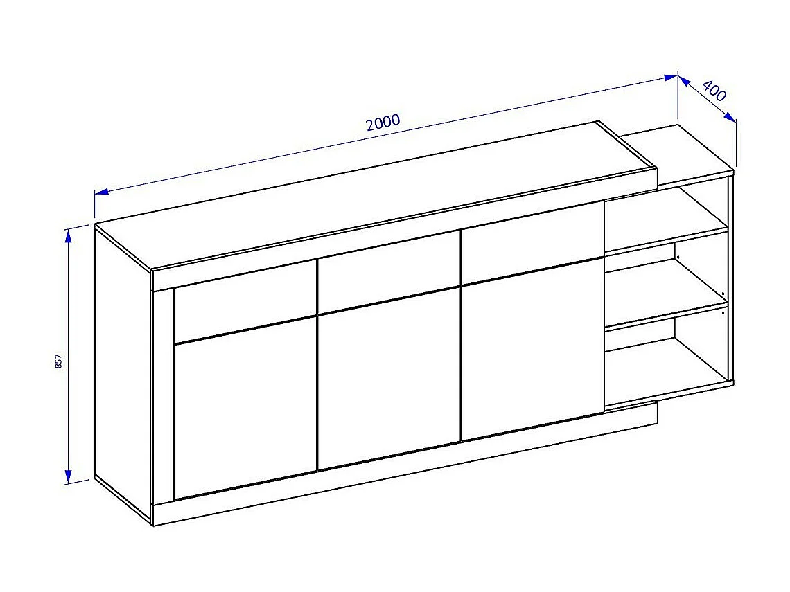 Buffet 200cm coloris chêne et blanc brillant avec nombreux rangements collection SINATRA.