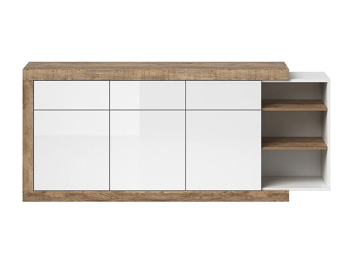 Buffet 200cm coloris chêne et blanc brillant avec nombreux rangements collection SINATRA.