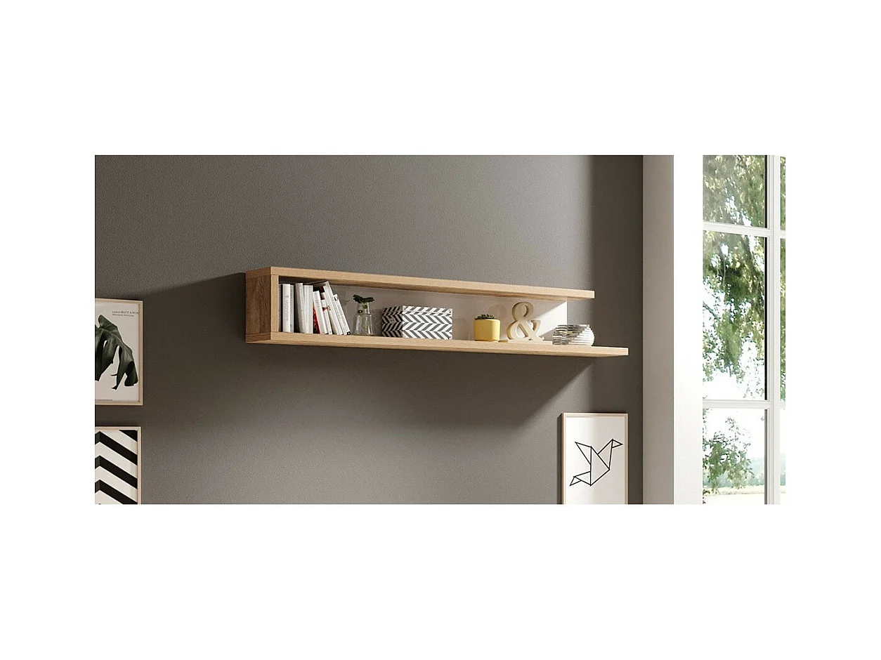 Wandregal 180cm in Eichenfarbe und Hochglanz Weiß, Kollektion SINATRA