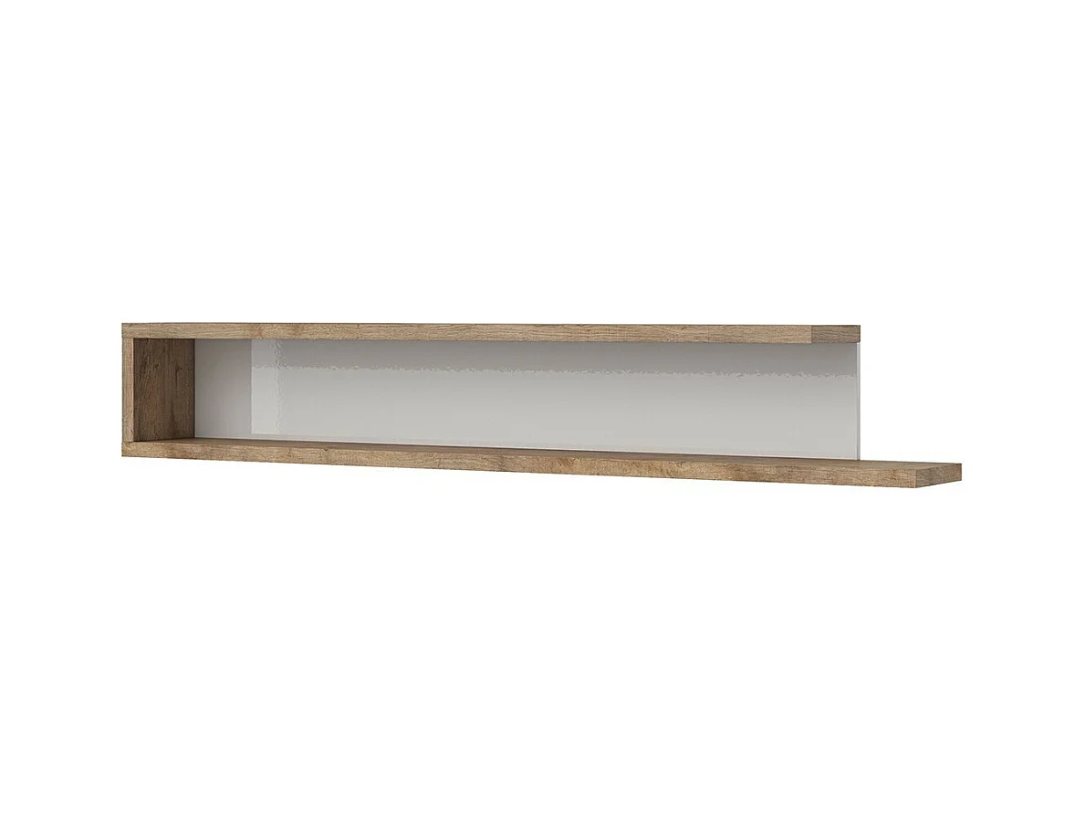 Wandplank 180cm in eiken kleur en hoogglans wit, collectie SINATRA