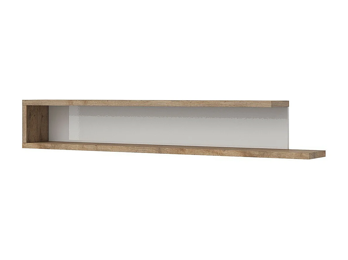 Wandplank 180cm in eiken kleur en hoogglans wit, collectie SINATRA