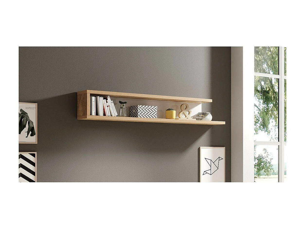 Wandplank 180cm in eiken kleur en hoogglans wit, collectie SINATRA