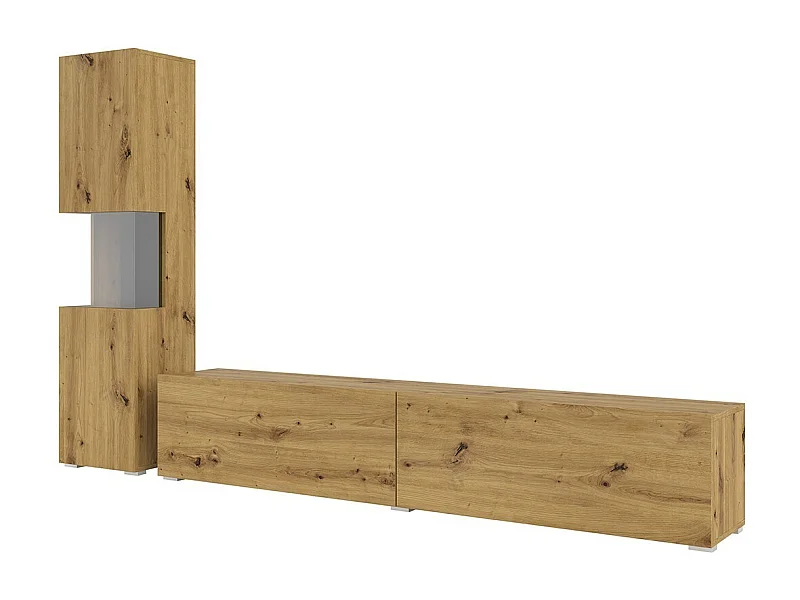 TV-Möbel und Vitrine Set aus der Kollektion EVA. Farbe Eiche und Schwarz.