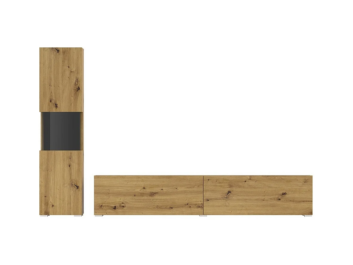 Conjunto de móveis para TV e vitrine coleção EVA. Cor carvalho e preto.