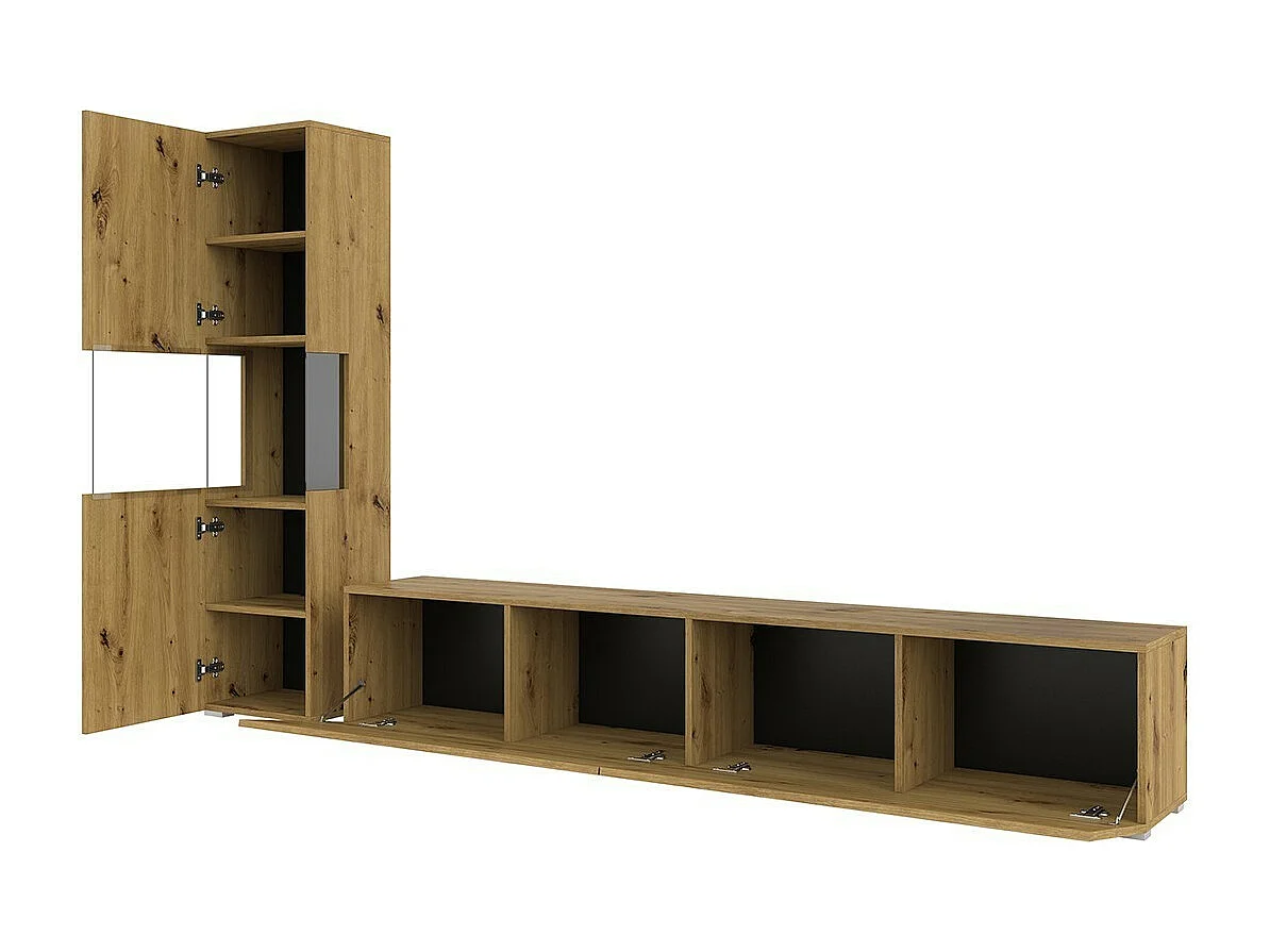 TV-meubel en vitrinekast set uit de EVA collectie. Kleur eiken en zwart.