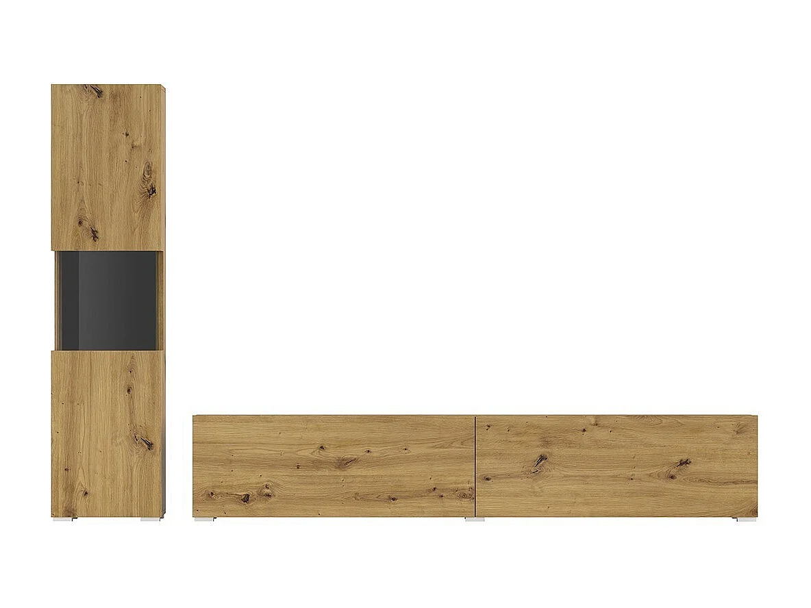 TV-meubel en vitrinekast set uit de EVA collectie. Kleur eiken en zwart.