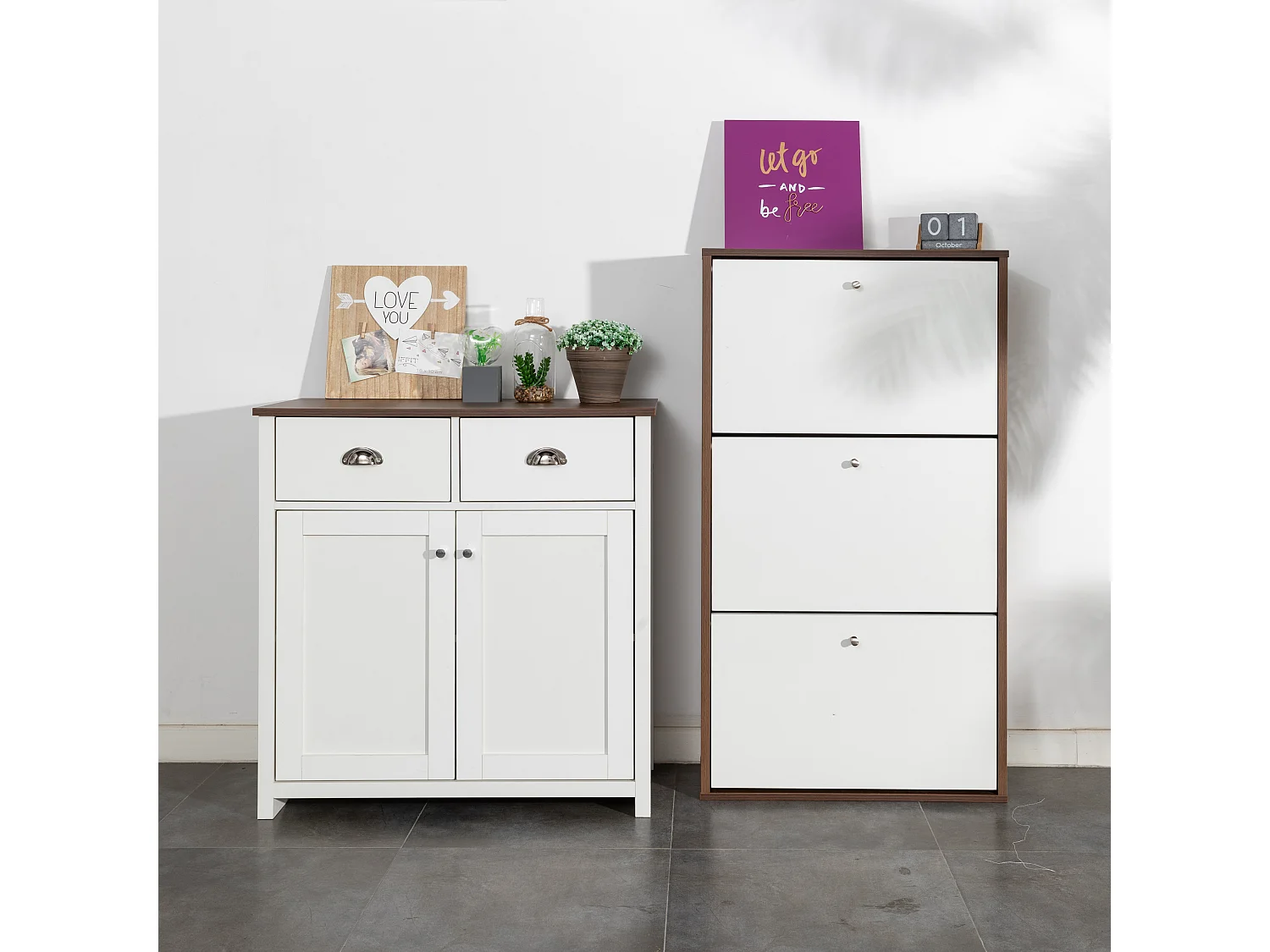 Organize Meuble de Rangement a Chaussure 18 Paires - Armoire Etagere Grande Capacité pour Entree, Couloir - MDF Style Bois - L63xP24xH113 cm - Blanc