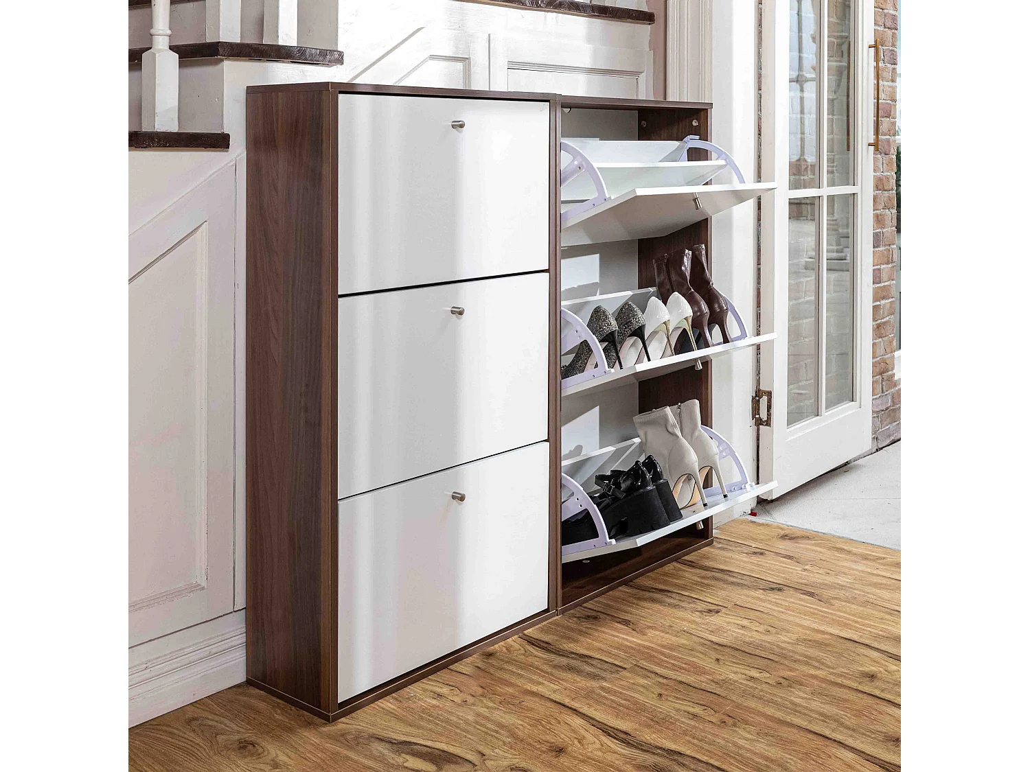 Organize Meuble de Rangement a Chaussure 18 Paires - Armoire Etagere Grande Capacité pour Entree, Couloir - MDF Style Bois - L63xP24xH113 cm - Blanc