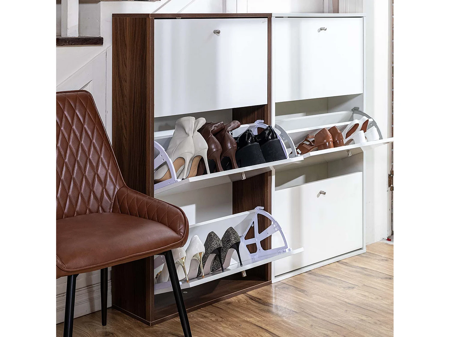 Organize Meuble de Rangement a Chaussure 18 Paires - Armoire Etagere Grande Capacité pour Entree, Couloir - MDF Style Bois - L63xP24xH113 cm - Blanc