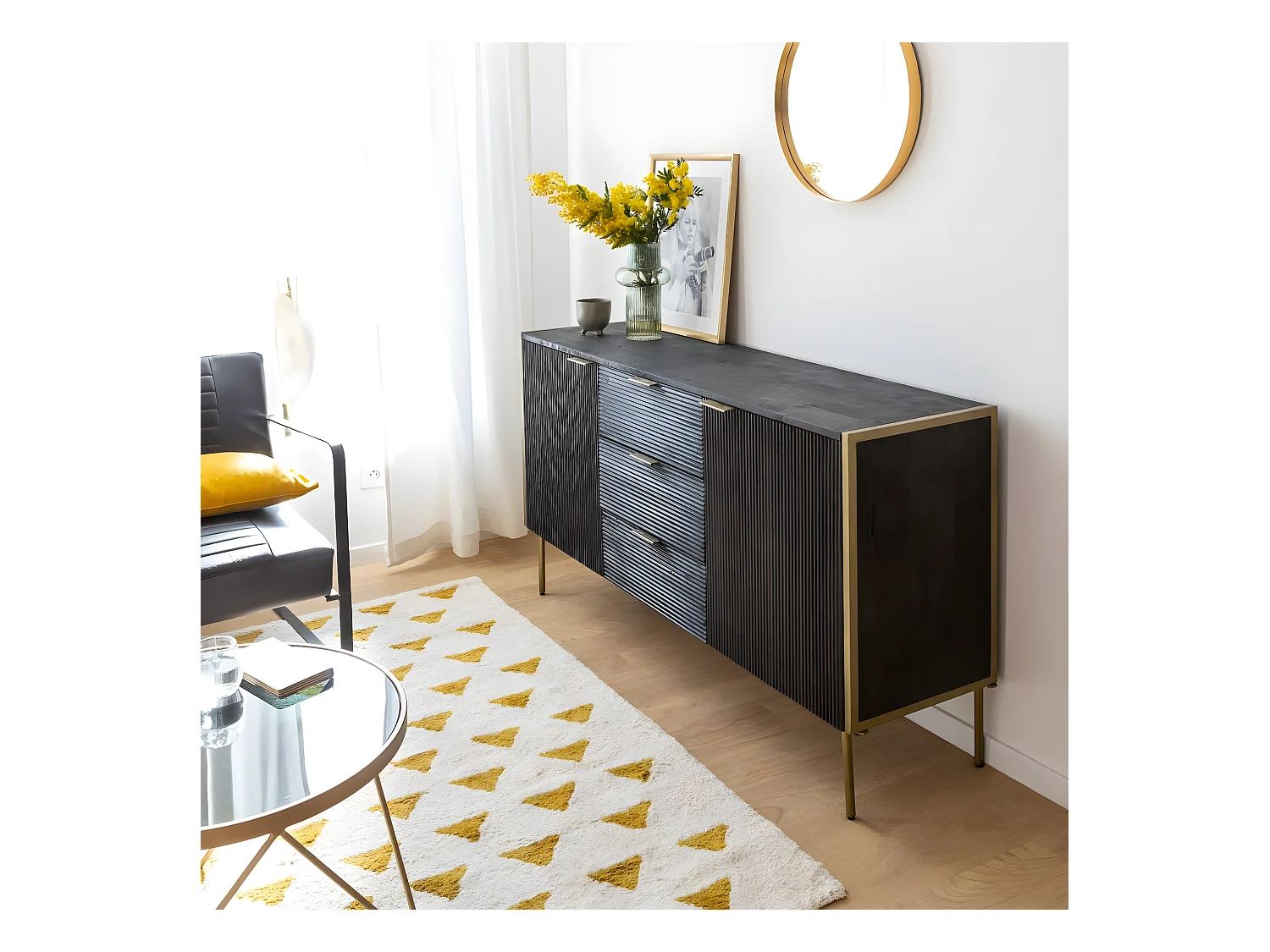 Buffet en bois de manguier et métal doré Ange