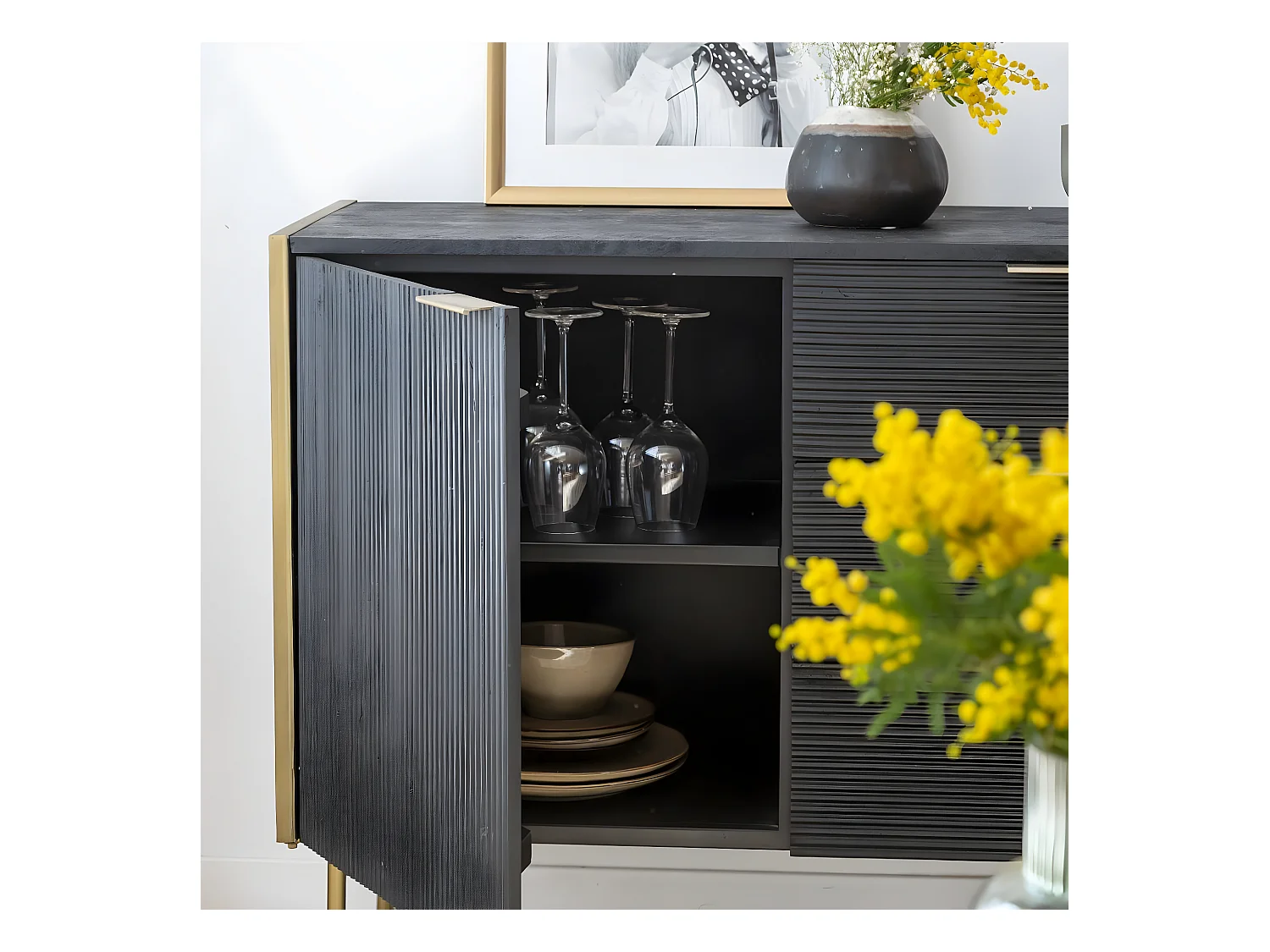 Buffet en bois de manguier et métal doré Ange