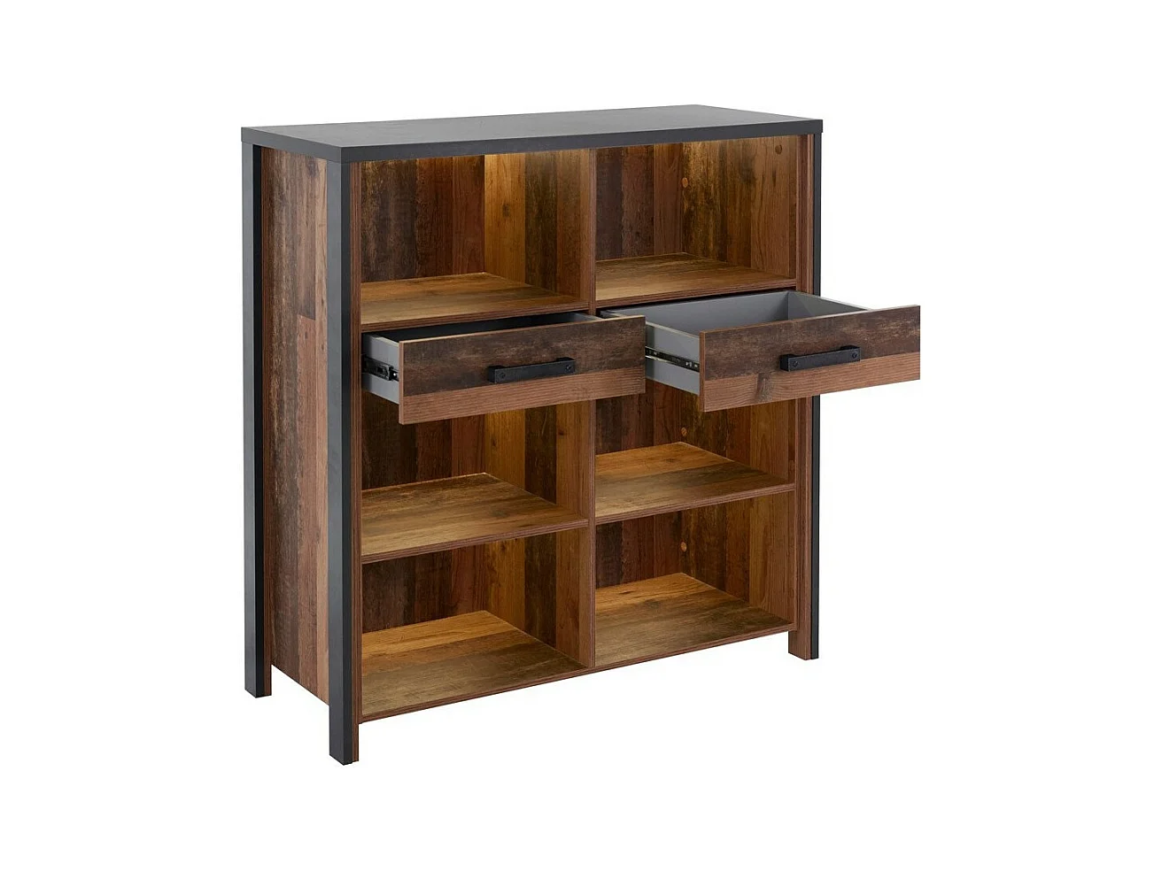 Aparador 110cm com 2 gavetas coleção WINDSOR. Cores cinza antracite e carvalho escuro.