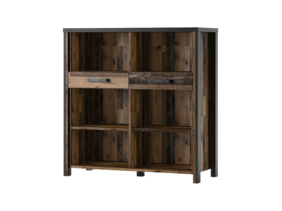 Bahut WINDSOR gris anthracite et chêne foncé - 110 cm - 2 tiroirs, 6 niches - 107 x 110 x 44 cm