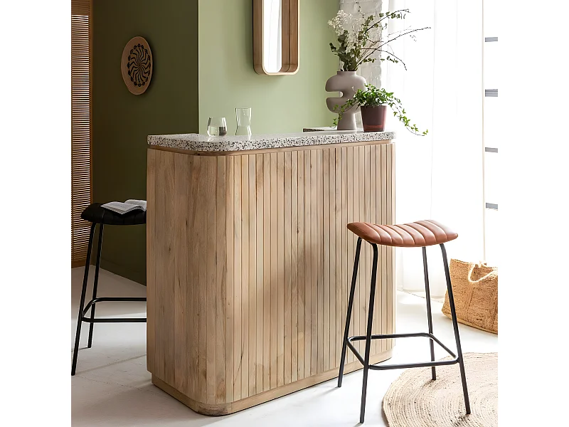 Barra de madera de mango y terrazo Lou con almacenamiento - Estilo contemporáneo - Envío gratis