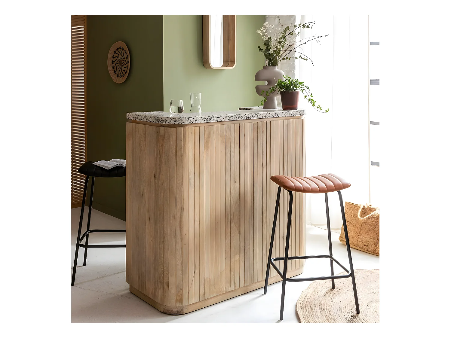 Barra de madera de mango y terrazo Lou con almacenamiento - Estilo contemporáneo - Envío gratis