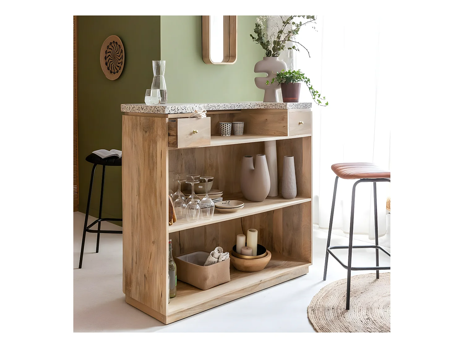 Barra de madera de mango y terrazo Lou con almacenamiento - Estilo contemporáneo - Envío gratis