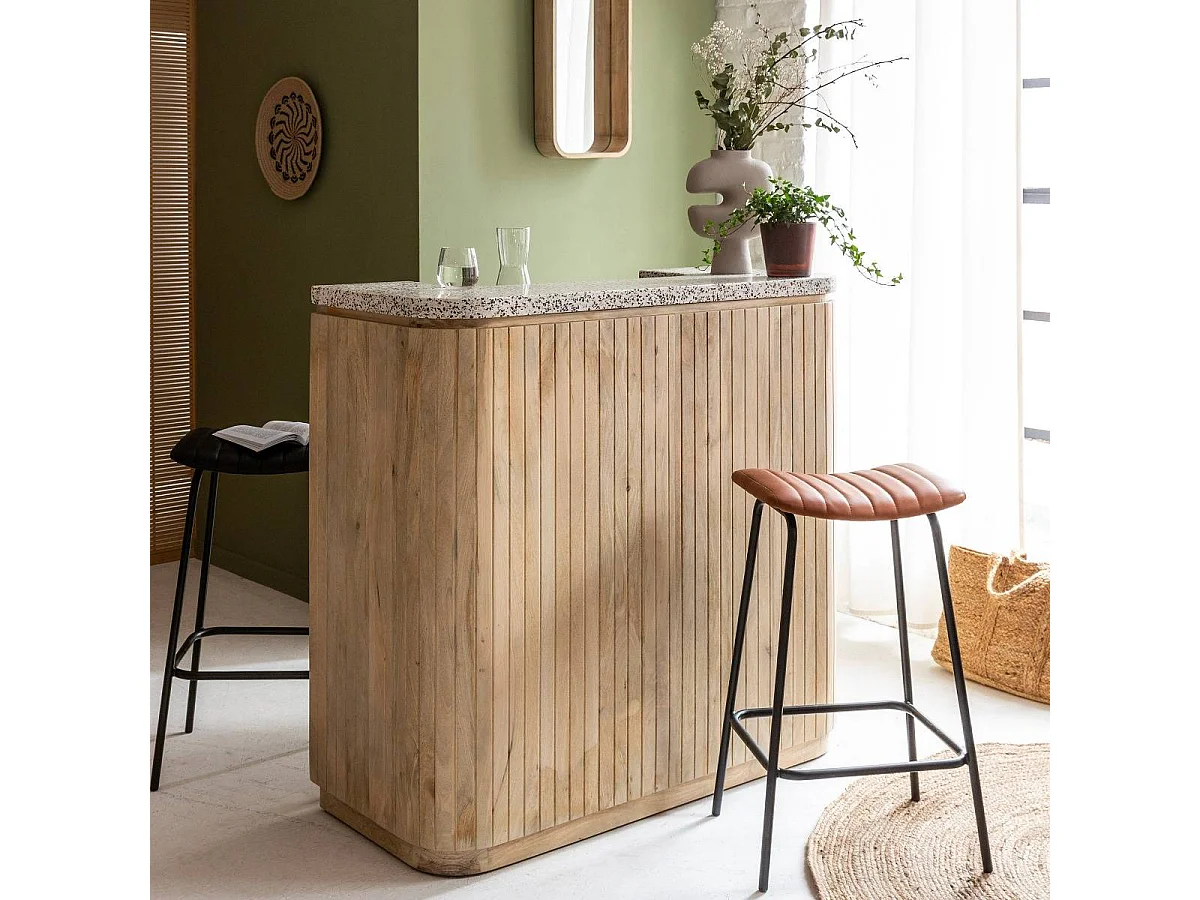 Meuble bar en bois de manguier et terrazzo Lou