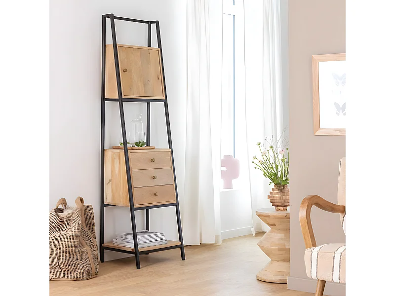 Etagère en bois de manguier et métal Mathieu