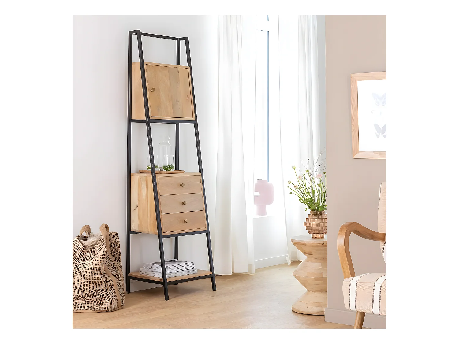 Etagère en bois de manguier et métal Mathieu