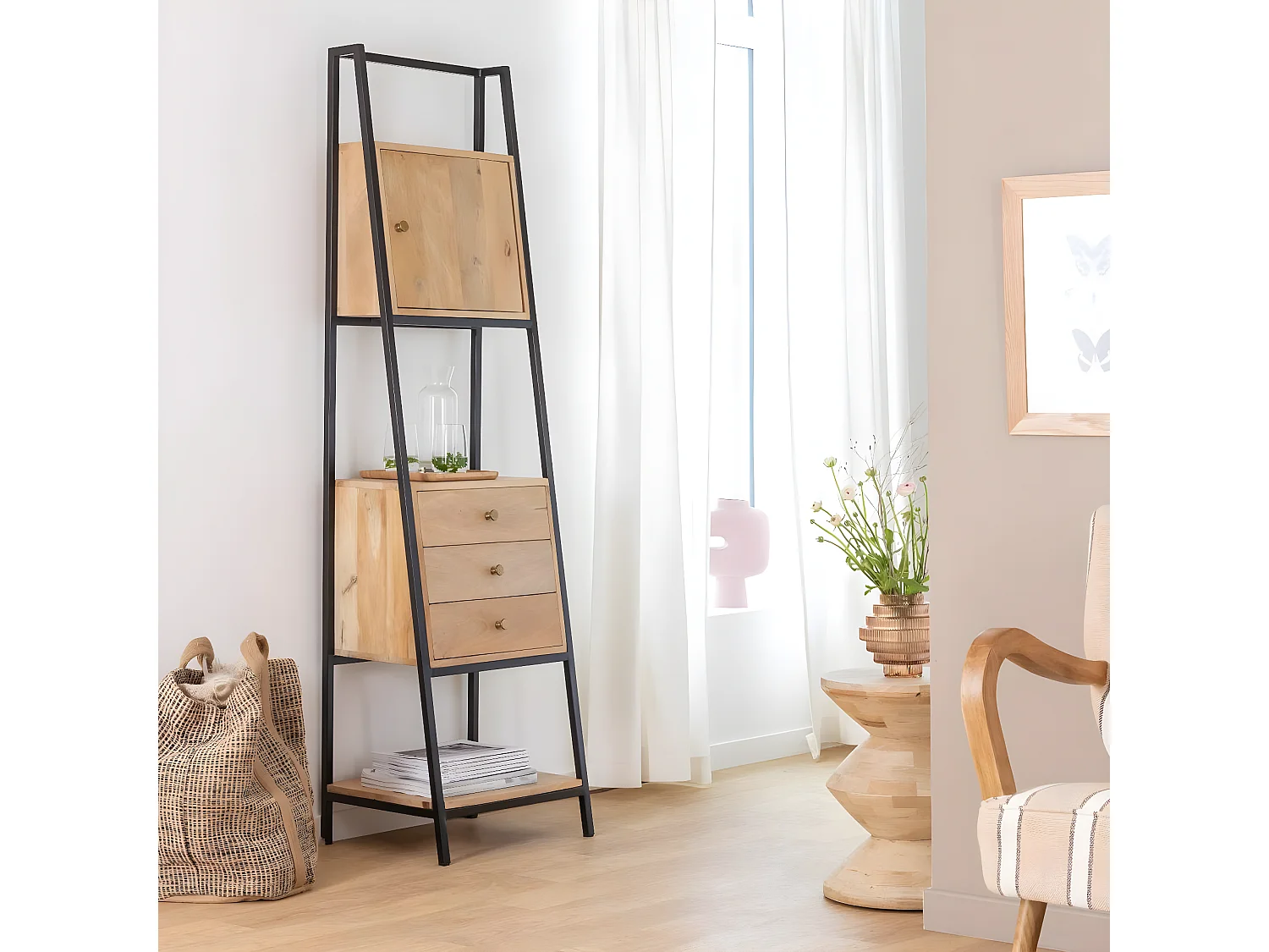 Etagère en bois de manguier et métal Mathieu