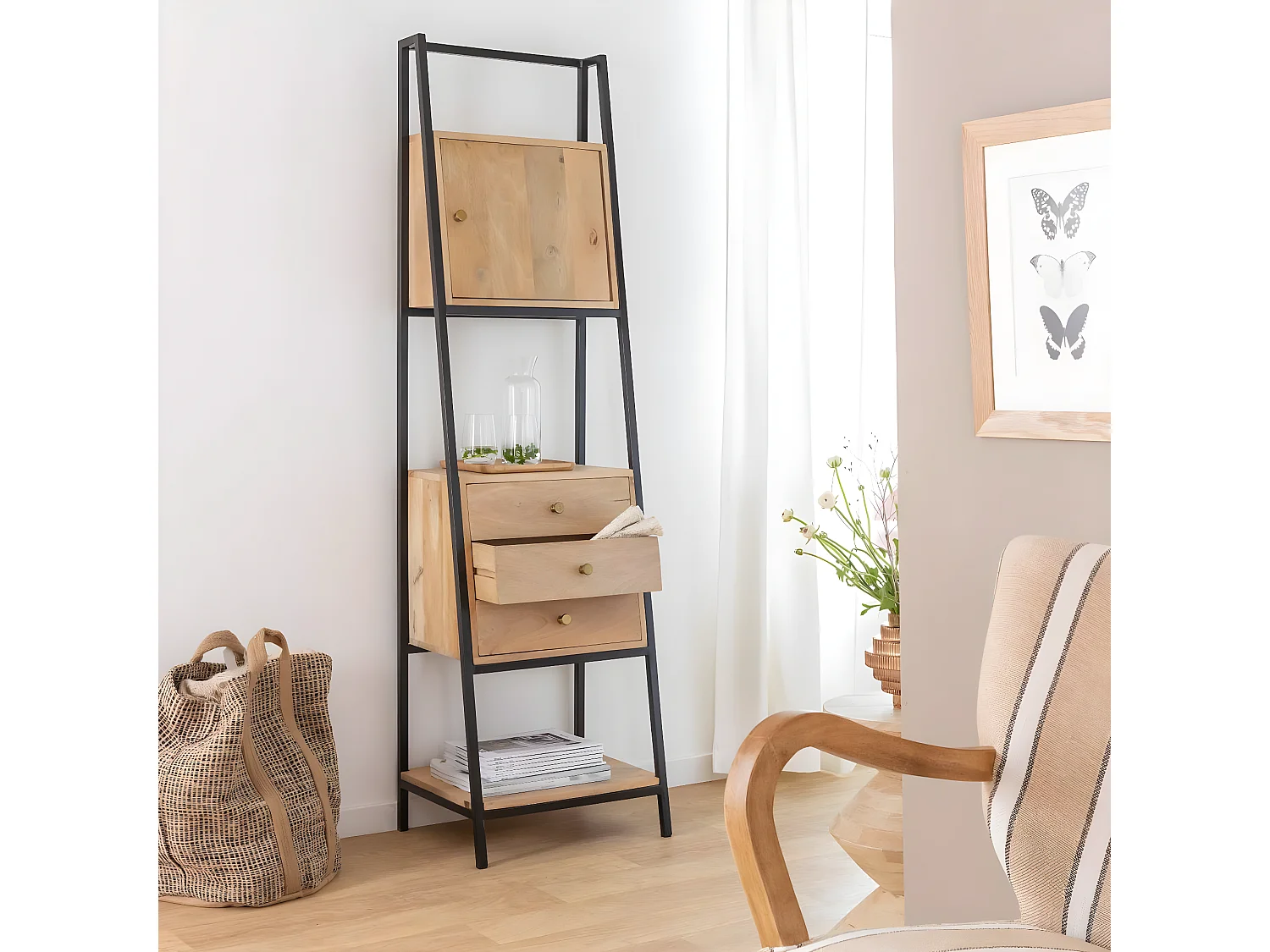 Etagère en bois de manguier et métal Mathieu