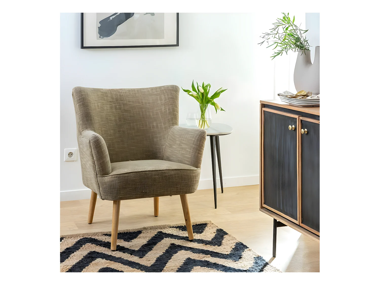 Fauteuil en coton kaki Castille