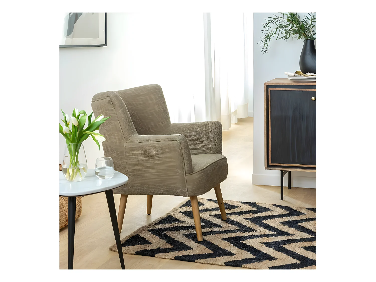 Fauteuil en coton kaki Castille